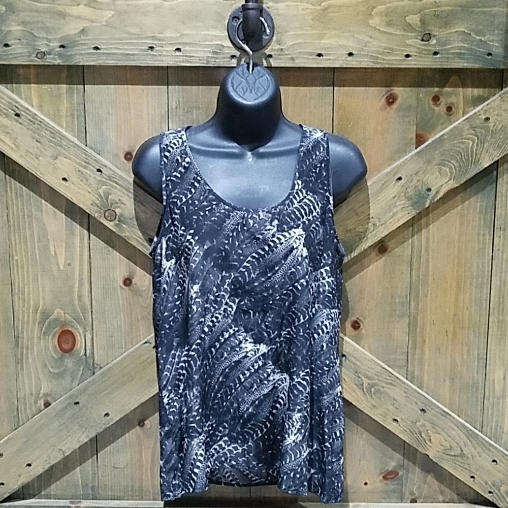 JOIE 100% SILK BLACK WHITE TANK TOP  ALL OVER PRINT Career Casual Versatile Gray